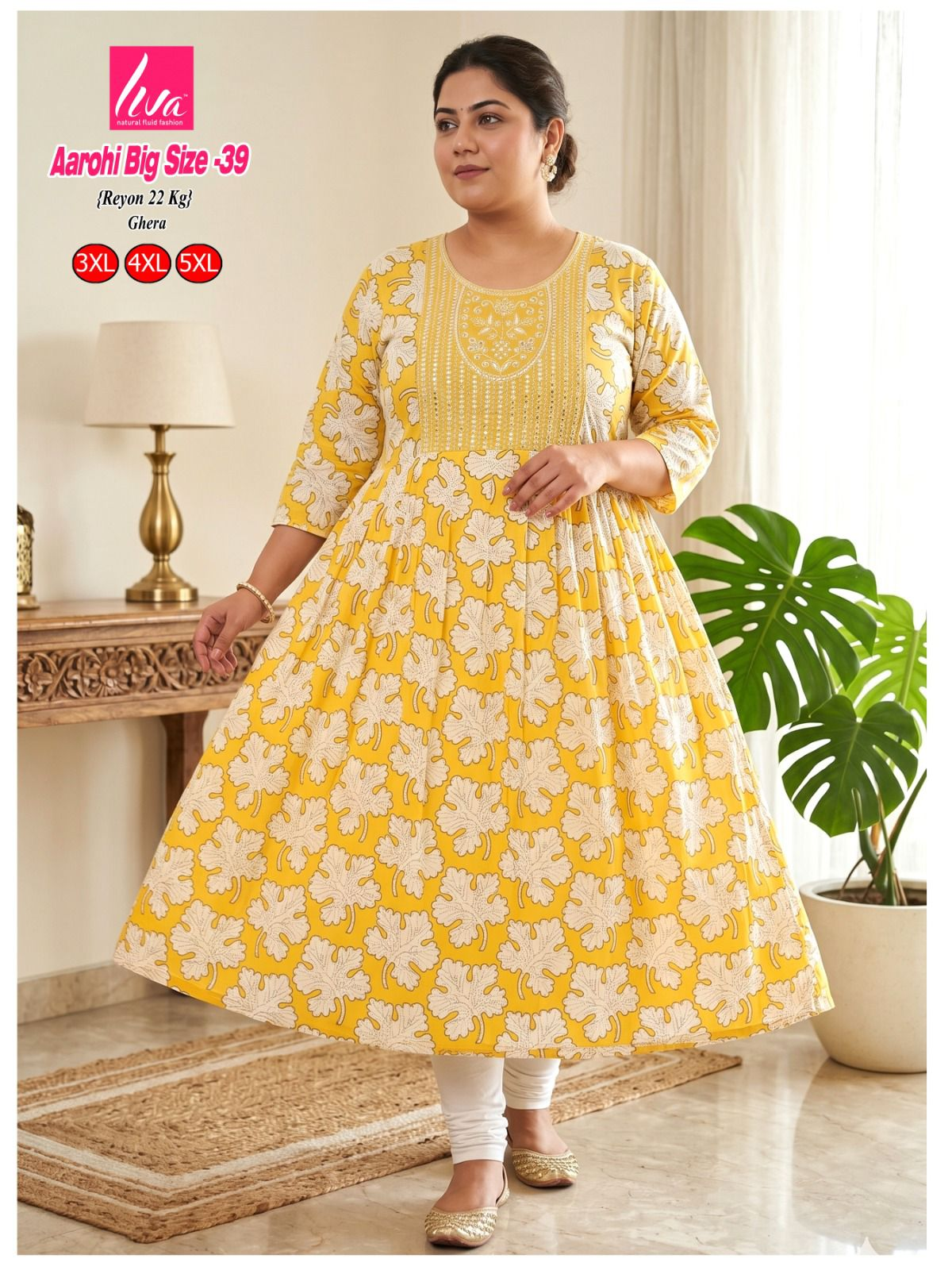 Liva Ghera Big Size Kurti - Geel Bloemenprint | Plus Size