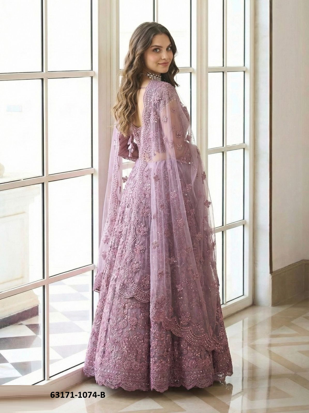 Lilac Net Lehenga Set