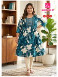 Liva Ghera Big Size Kurti - Teal met Witte Magnolia Print | Plus Size
