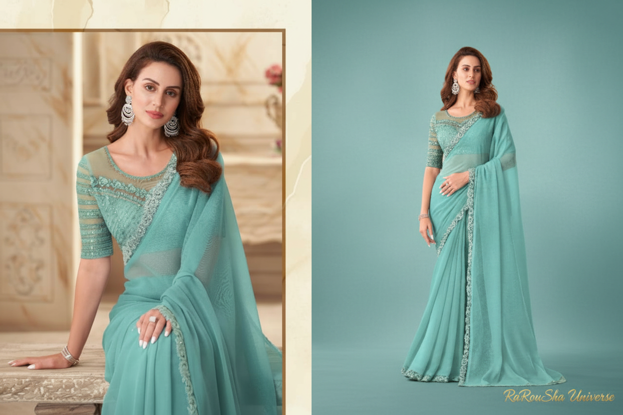 Dames Saree Turquoise