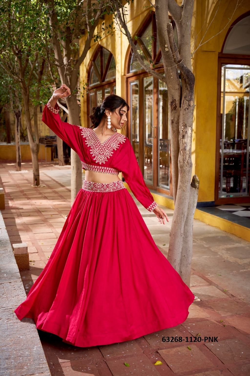 Fuchsia Red Vichitra Silk Lehenga Co-ord Set