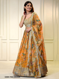 Orange Floral Organza Lehenga Set