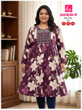 Liva Ghera Big Size Kurti - Paars met Witte Bloemenprint | Plus Size