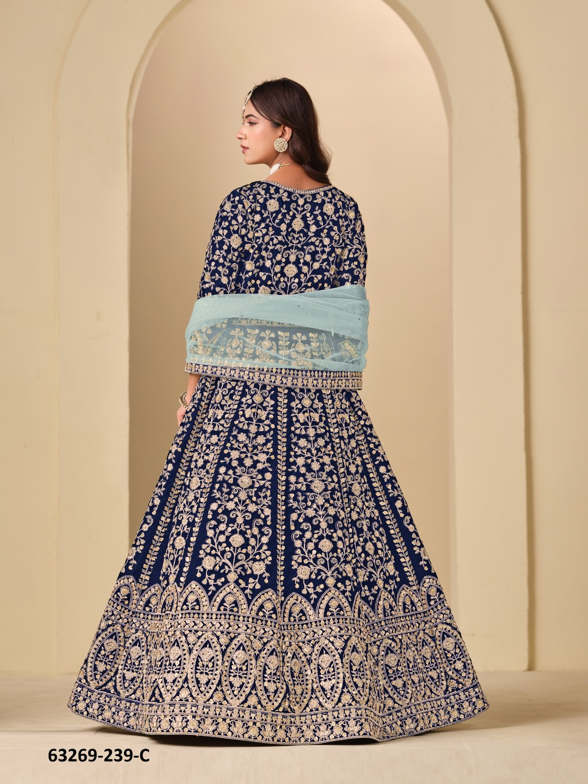 Navy Blue Velvet Anarkali Floor-Length Suit