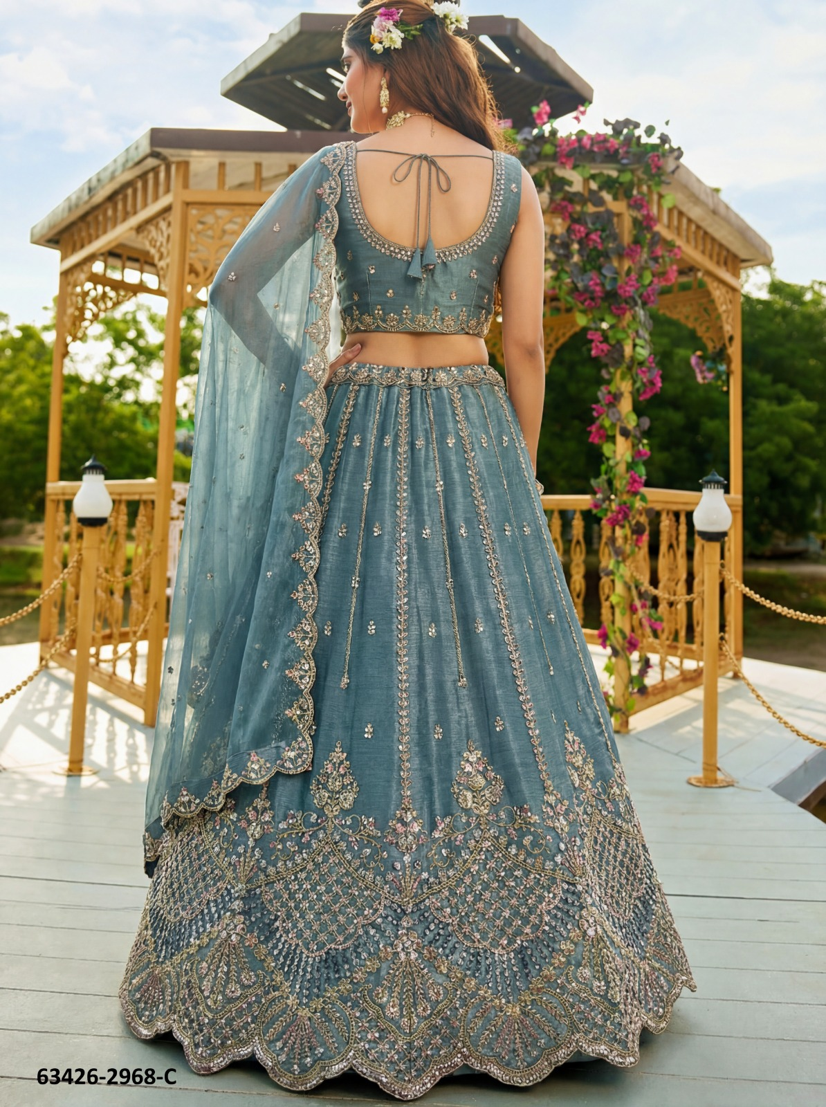 Steel Blue Satin Lehenga – 63426-2968-C