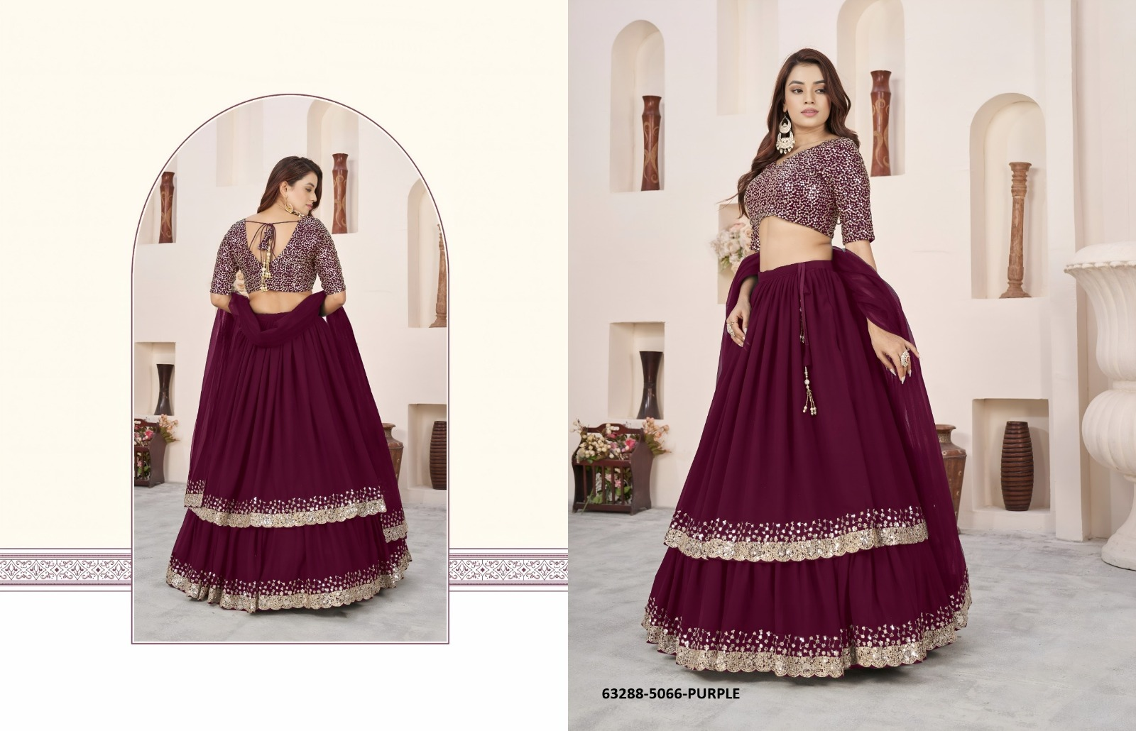 Purple Georgette Sequins Lehenga Set