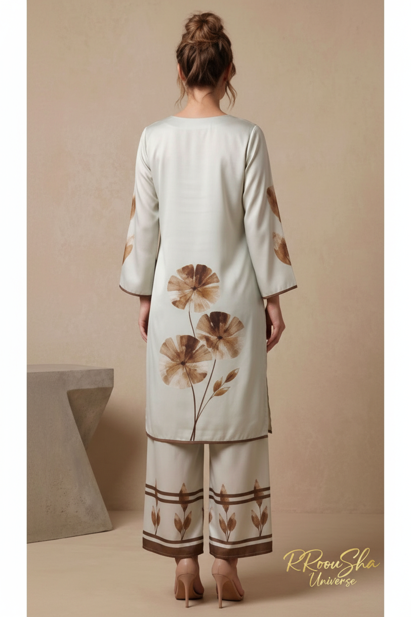 Co-ord Set Lichtgrijs Goudbruin – Rugkant