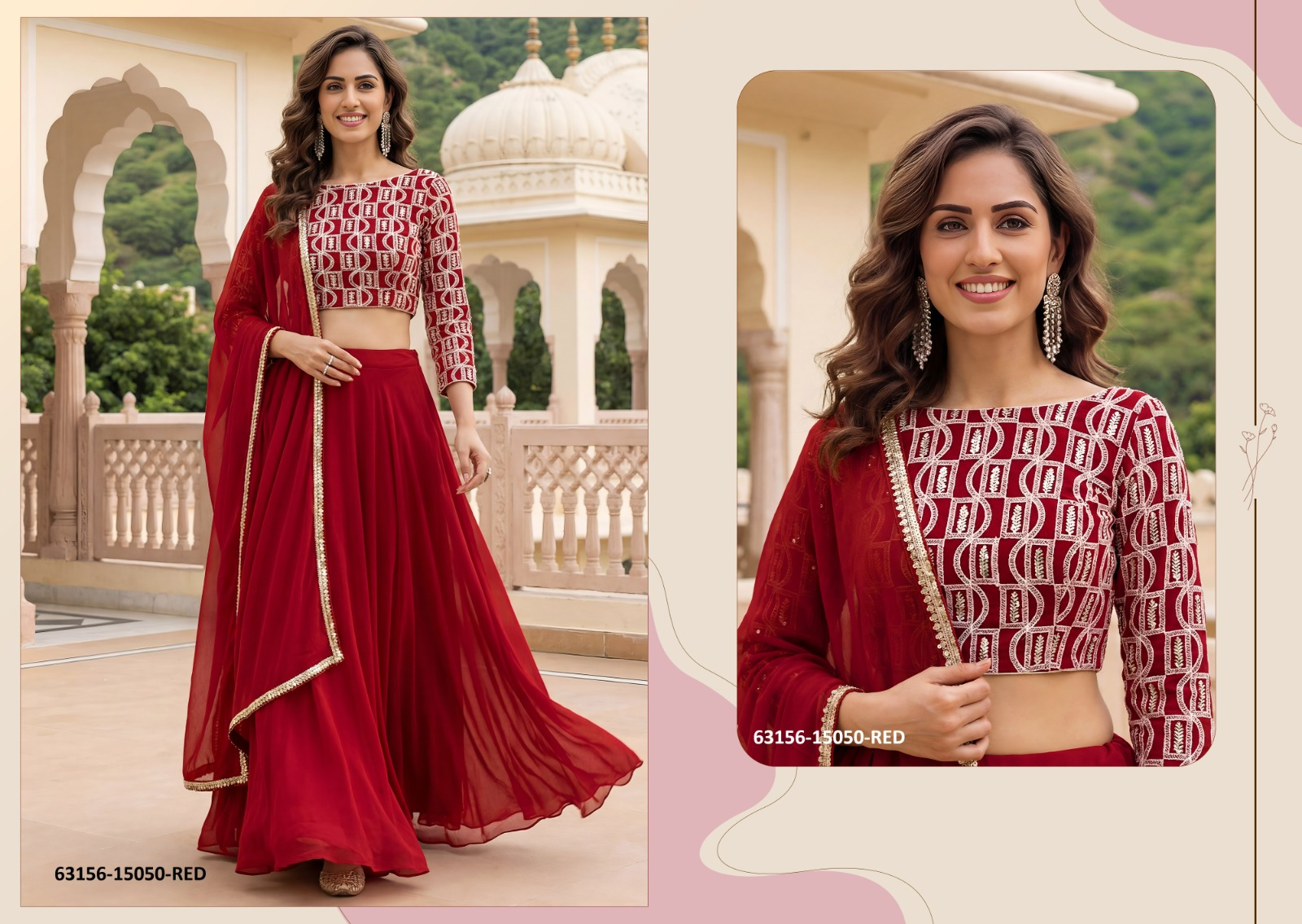 Red Georgette Embroidery Lehenga Set