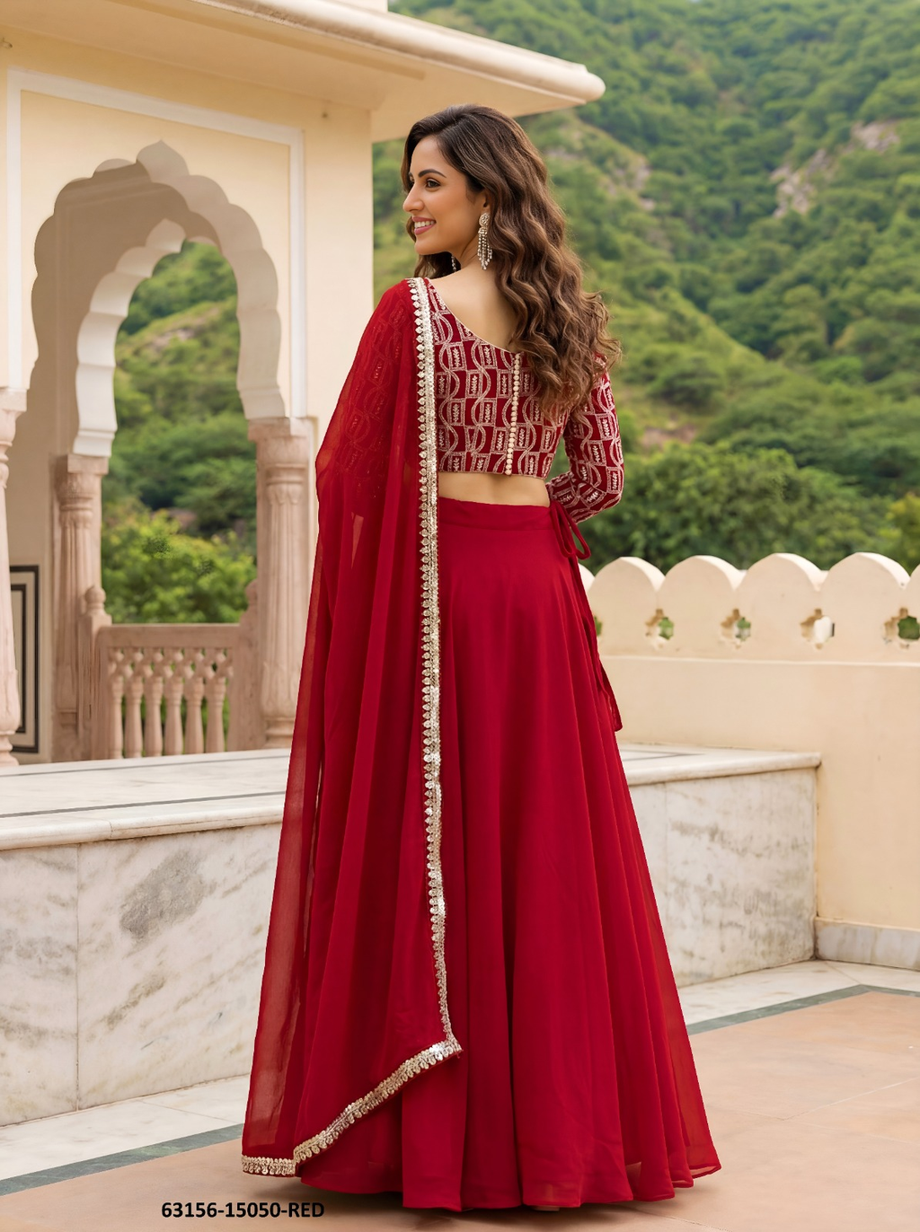 Red Georgette Embroidery Lehenga Set