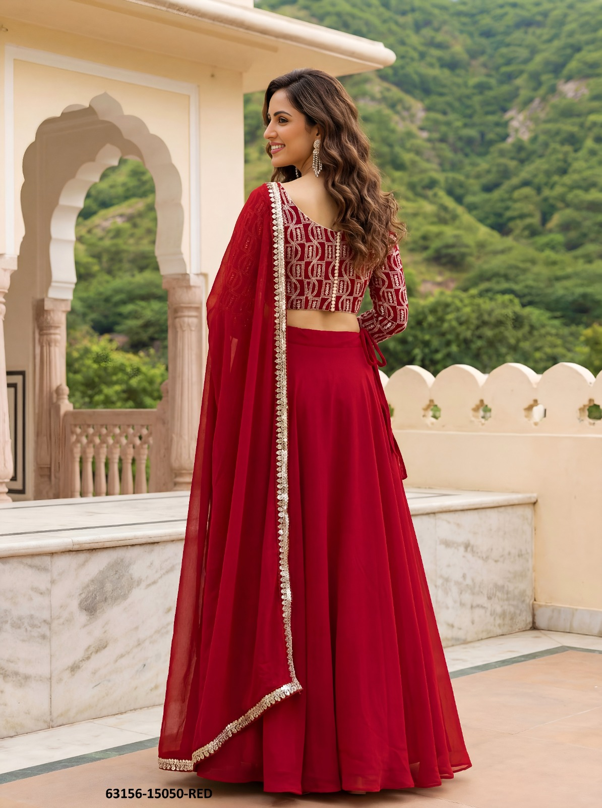 Red Georgette Embroidery Lehenga Set