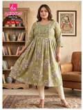 Liva Ghera Big Size Kurti - Olijfgroen Bloemenprint | Plus Size