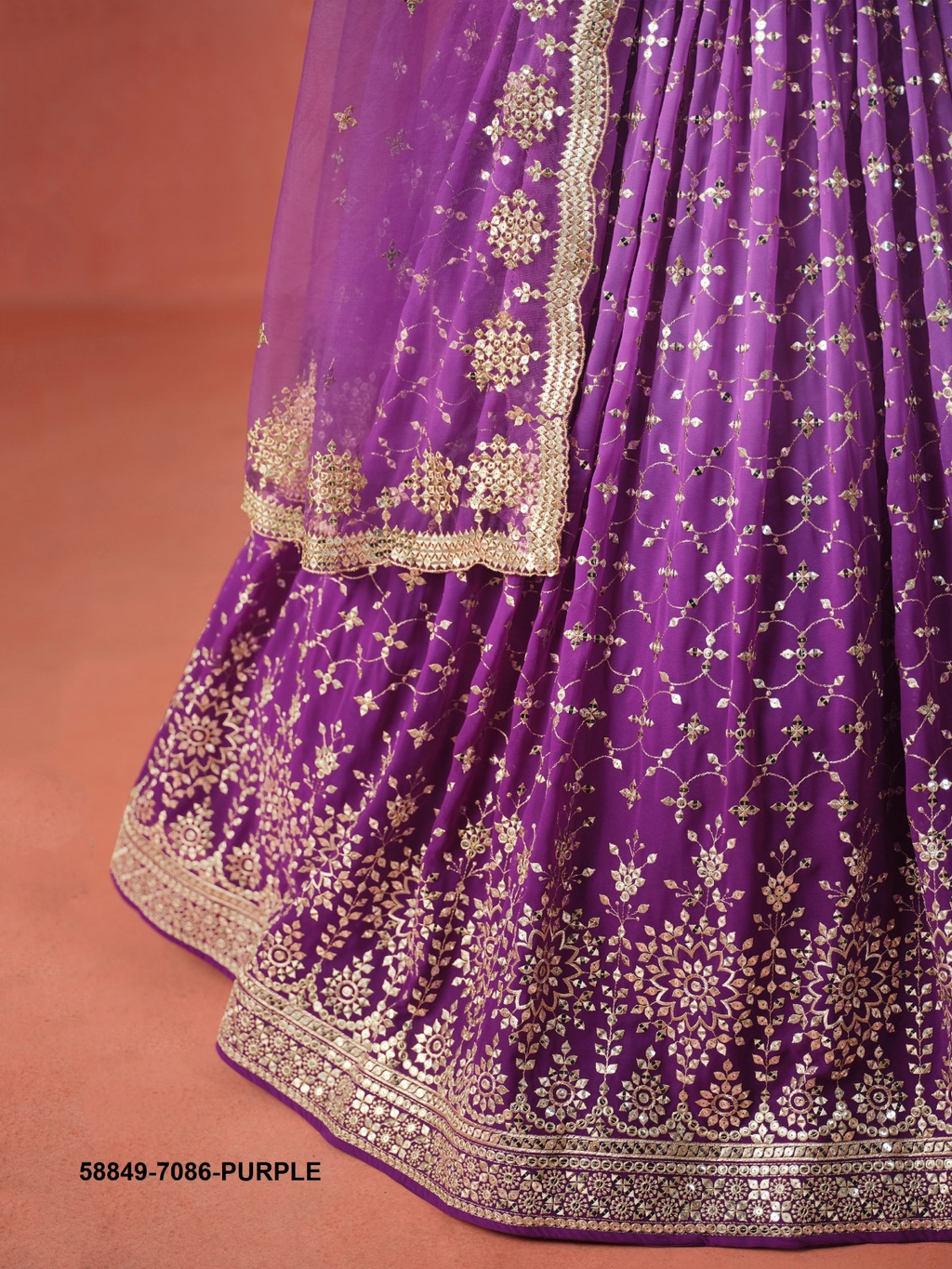 Purple Georgette Sequins Lehenga – 58849-7086-Purple