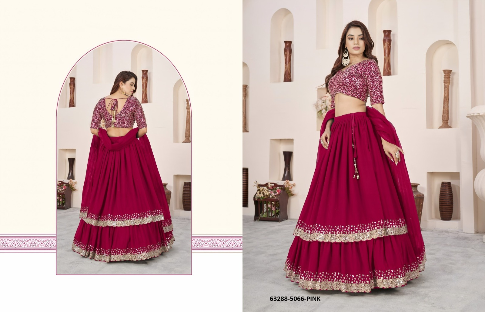 Pink Georgette Sequins Lehenga Set