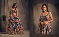 Navy Blue Floral Organza Lehenga – 57229-7614