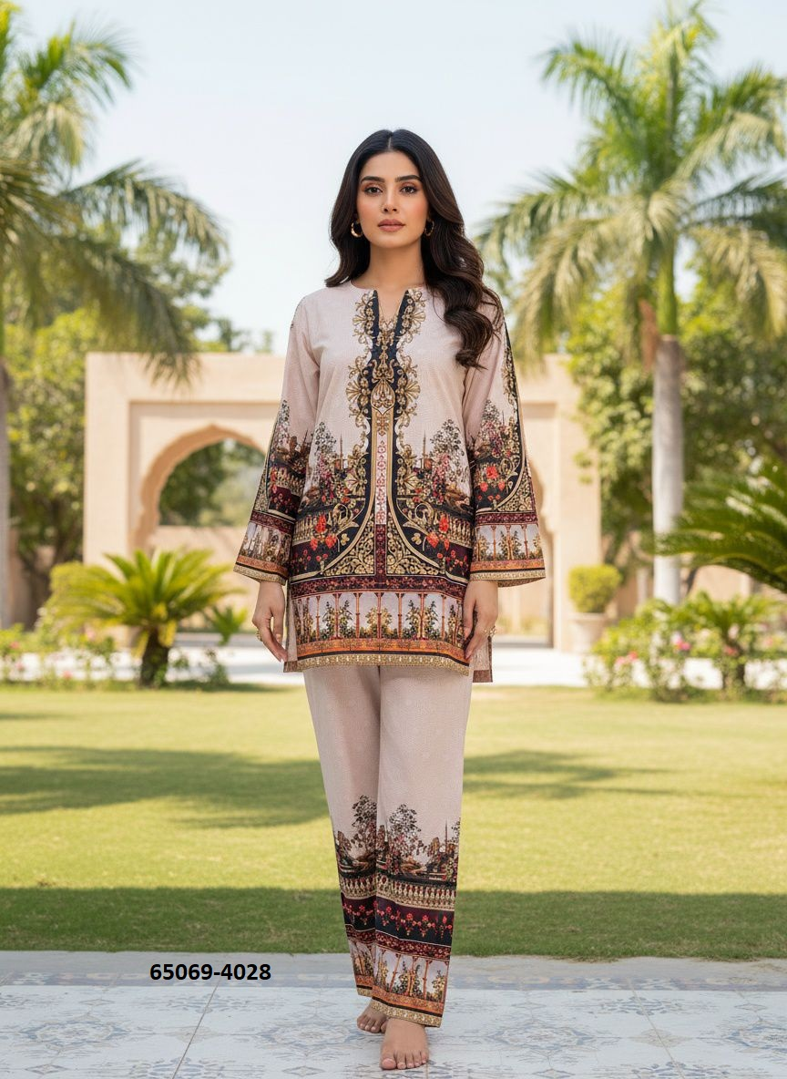 Lora Vogue Co-ord Set - Crème met Mughal Tuin Print