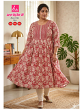 Liva Ghera Big Size Kurti - Roze met Rode Bloemenprint | Plus Size