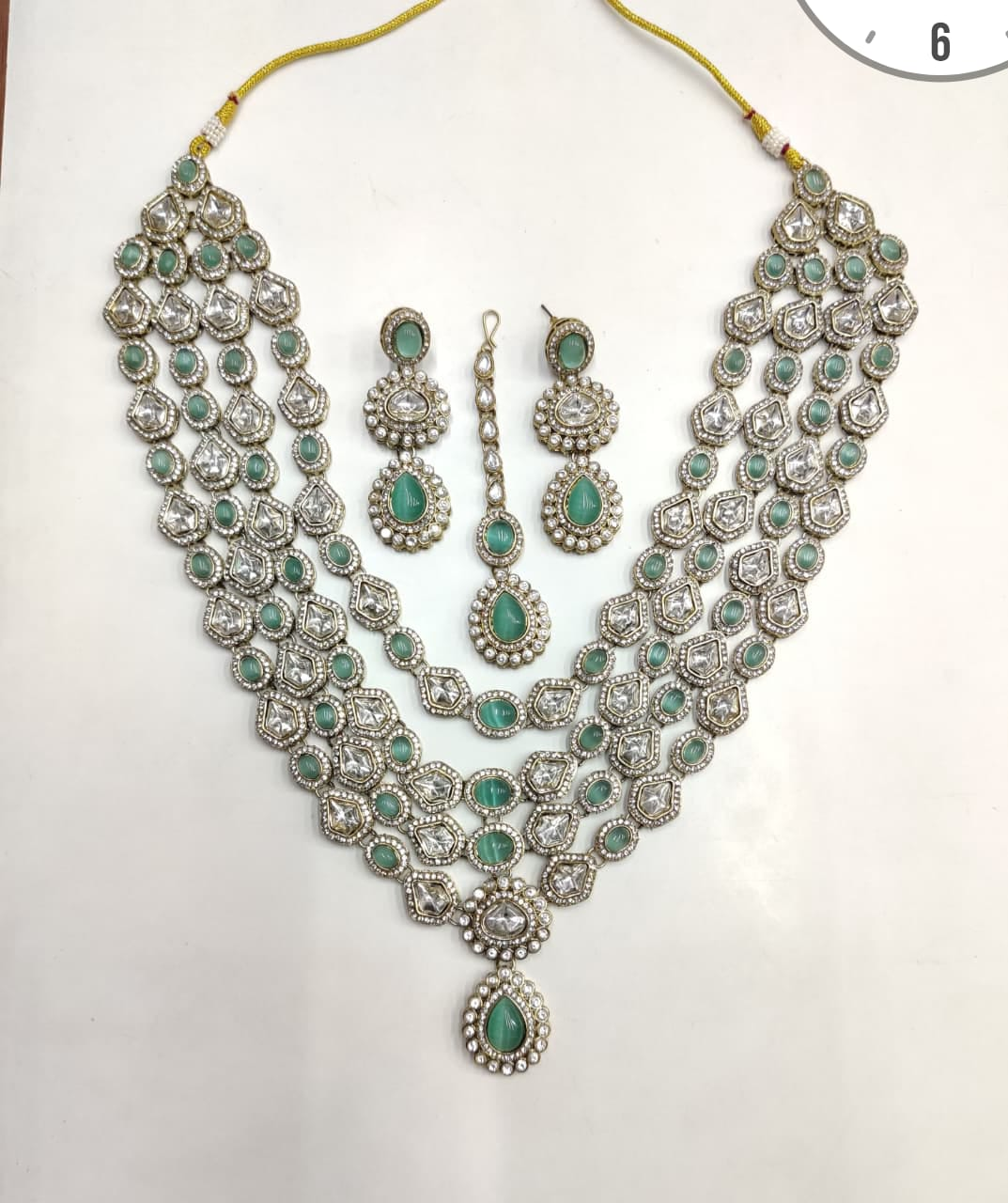 Victorian Mintgroen Sieradenset | Ketting, Oorbellen & Maang Tikka