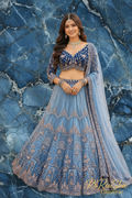 Rosy Blue Lehenga - Blauwe marmeren achtergrond - RaRouSha Universe