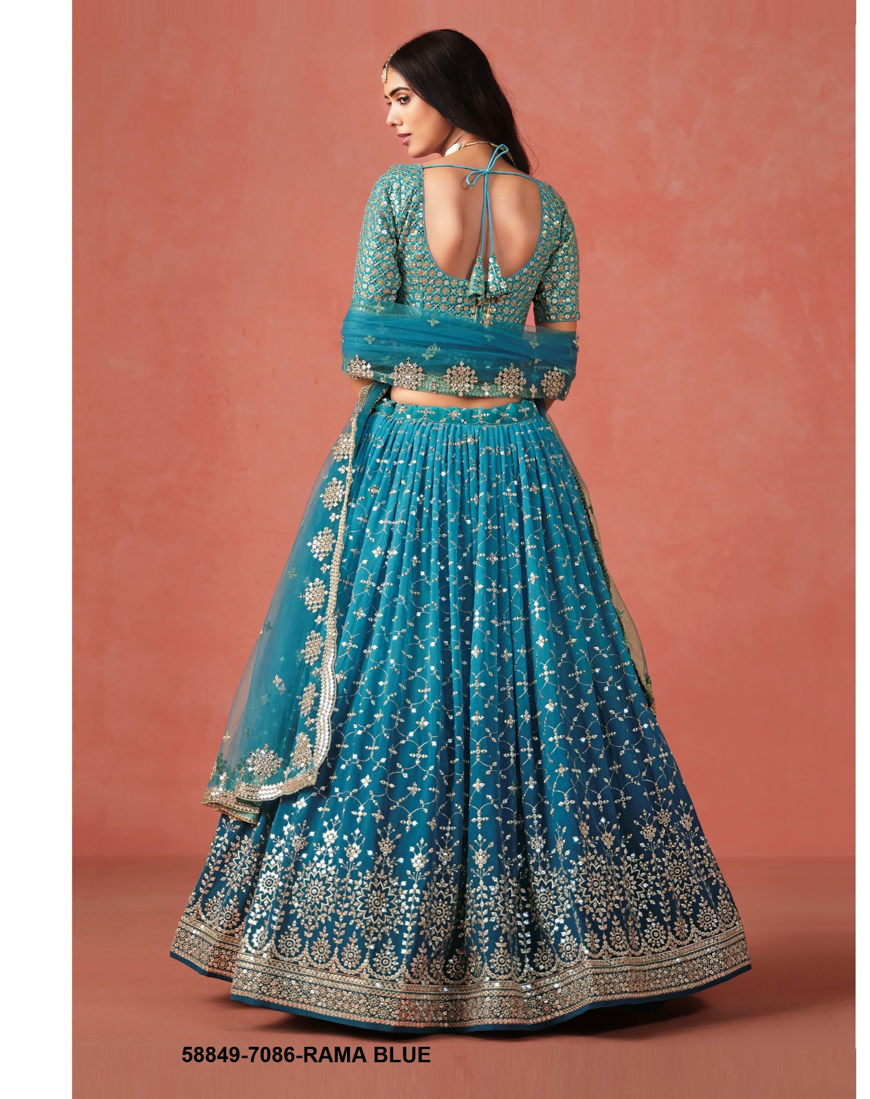 Rama Blue Georgette Sequins Lehenga – 58849-7086-Rama Blue