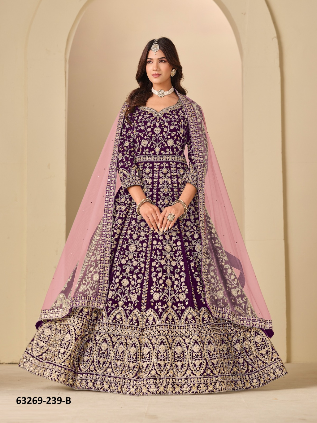Purple Velvet Anarkali Floor-Length Suit