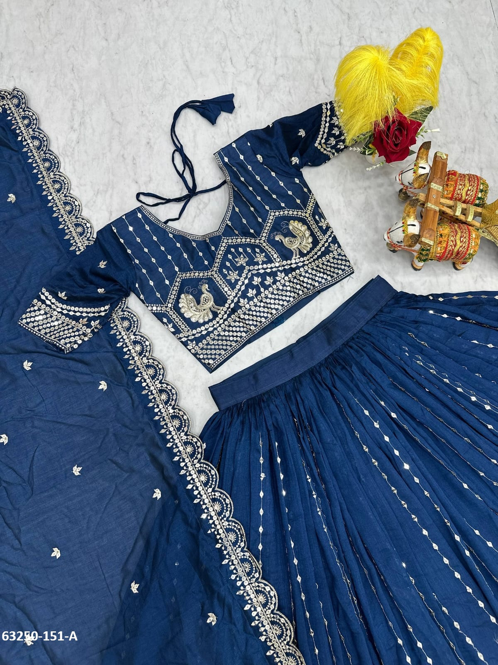 Royal Blue Vichitra Silk Embroidery Lehenga Set