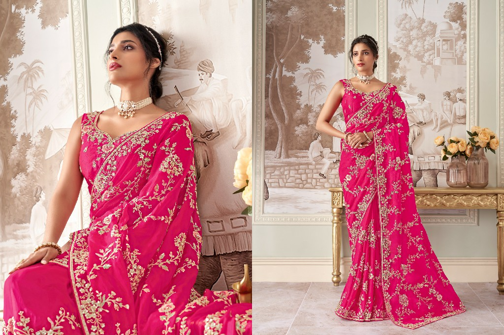 Sanjana Bridal - Fuchsia Ranken Bridal Saree