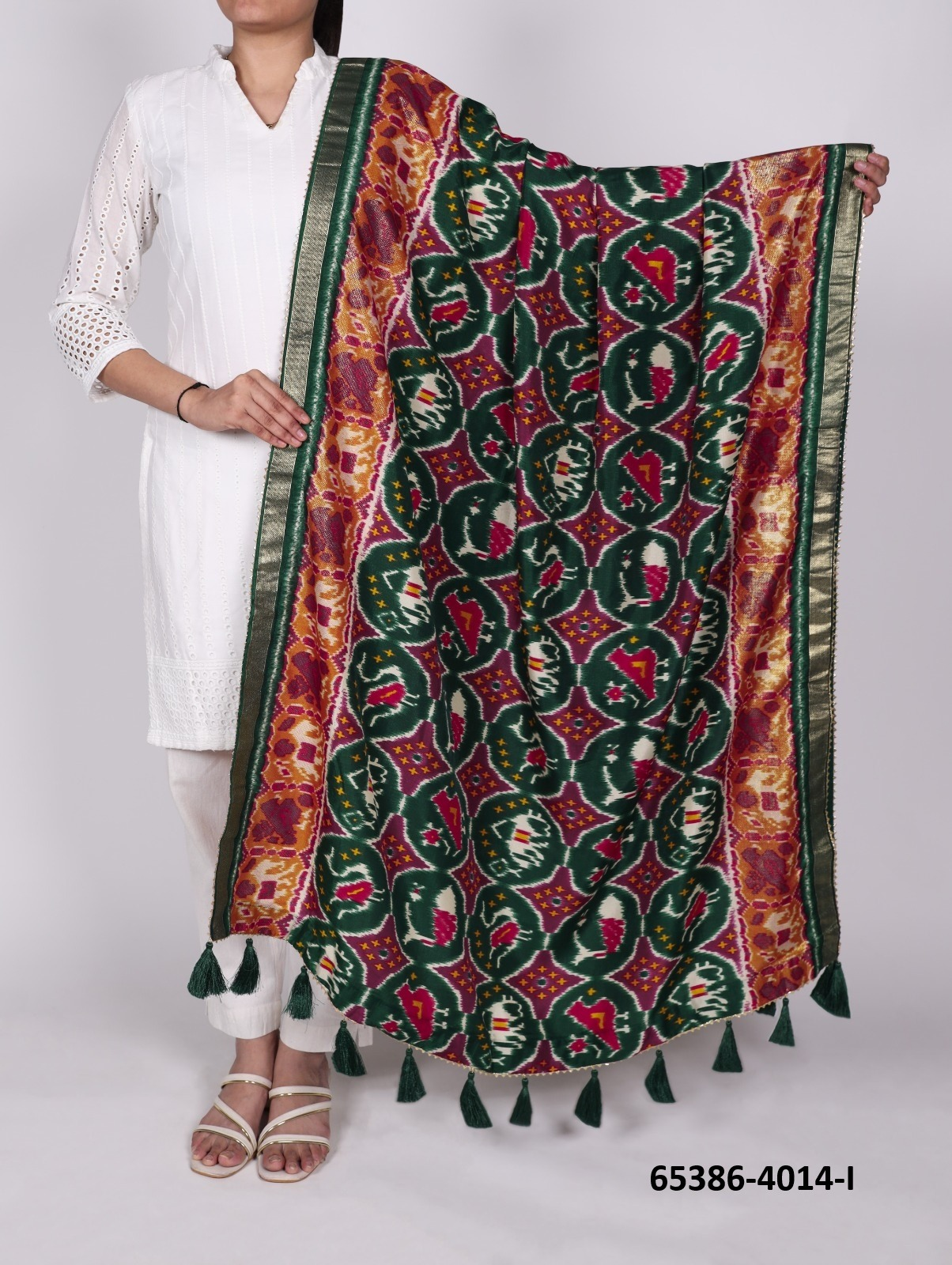 Tussar Silk Bandhani Patola Dupatta - Bordeaux Groen
