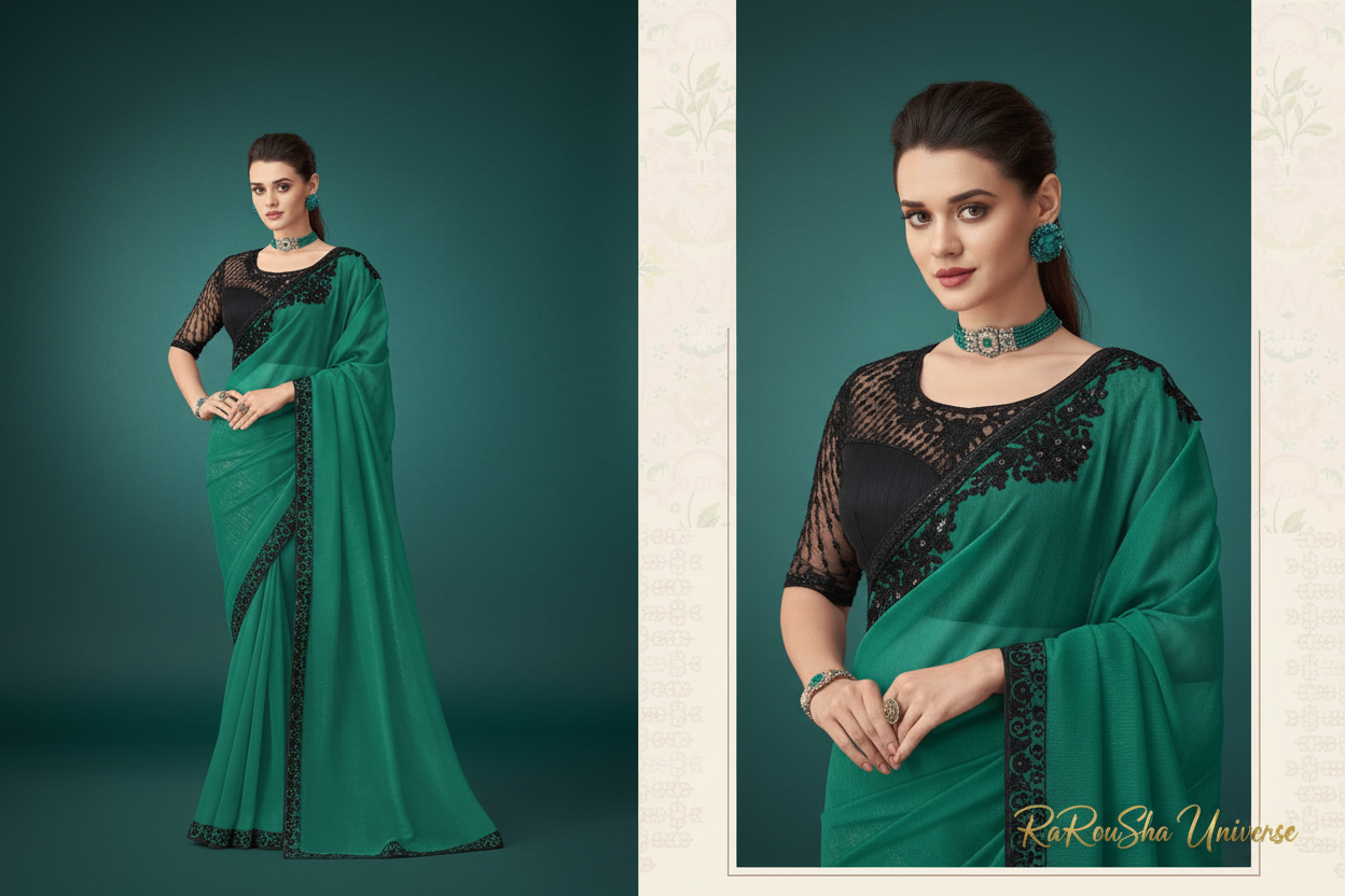 Dames Saree Teal & Zwart