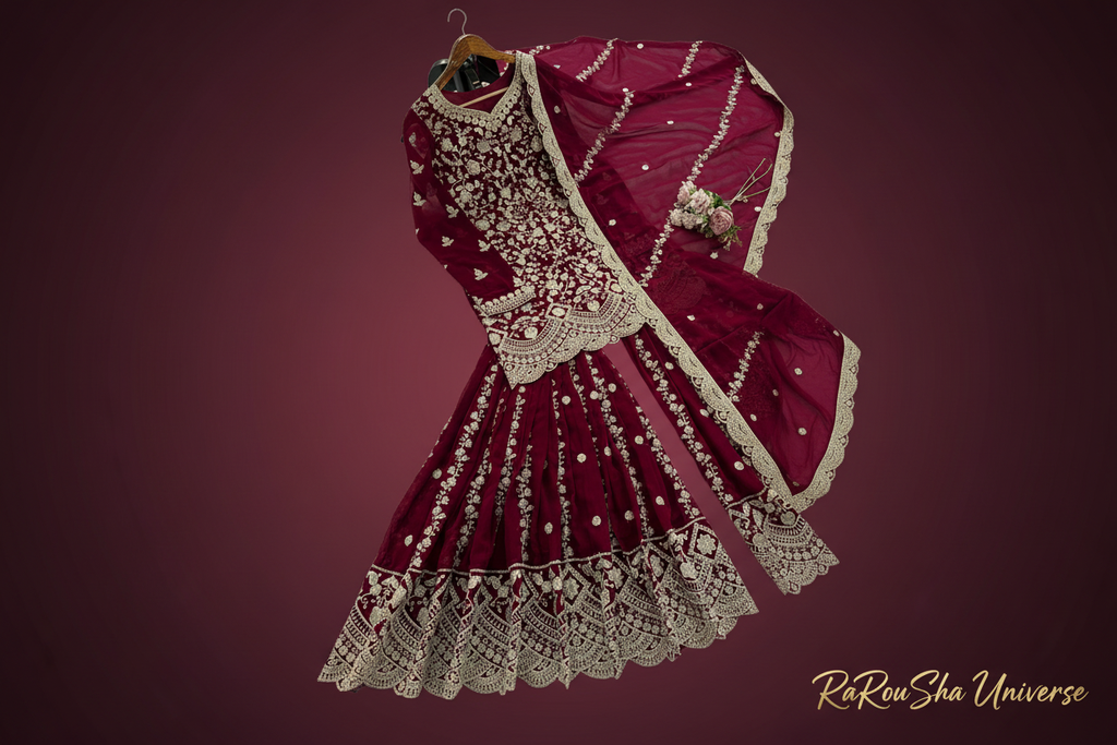 Dames Sharara Set Bordeaux - detailfoto