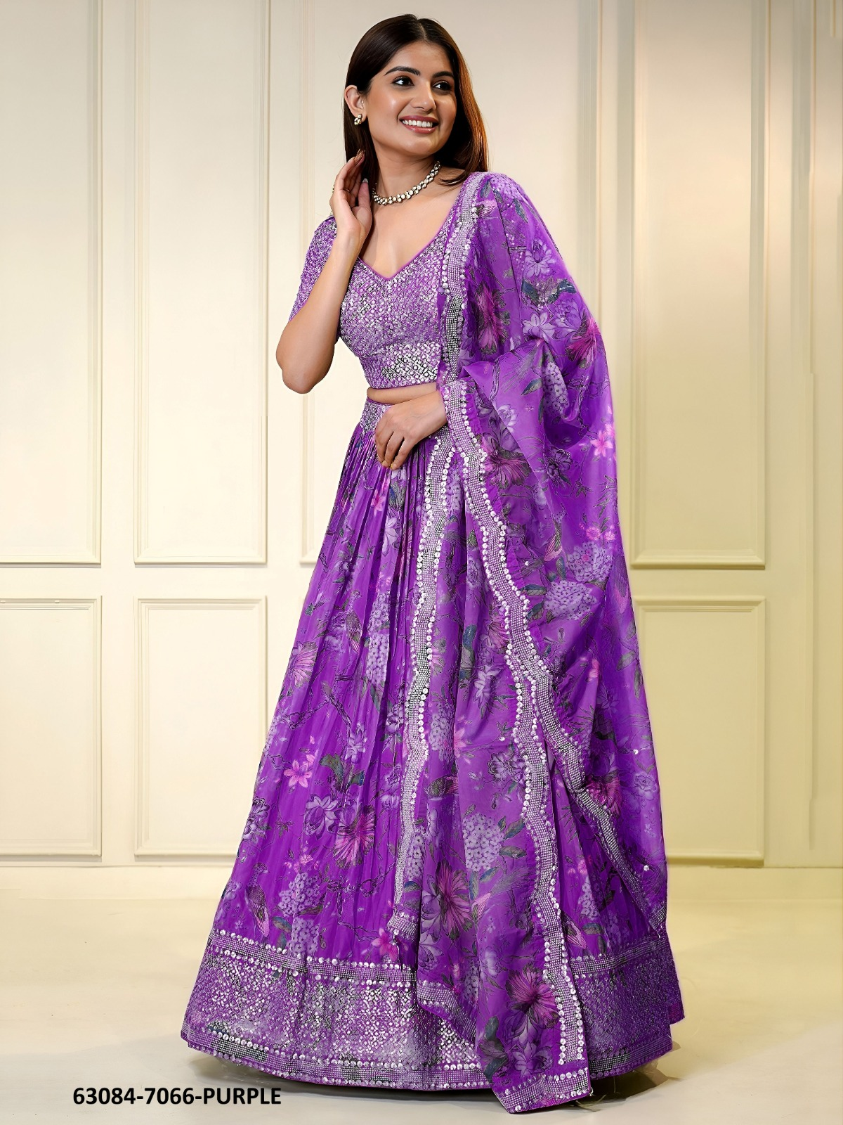 Purple Floral Organza Lehenga Set
