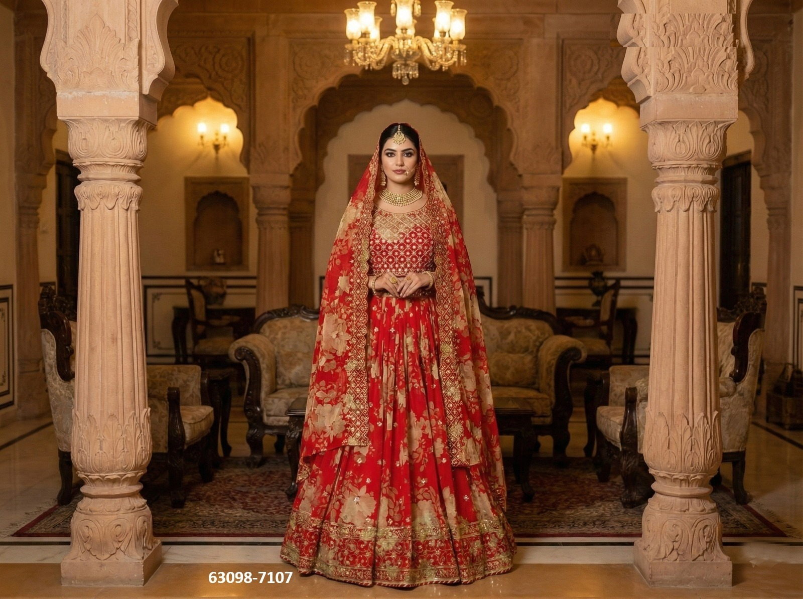 Red Floral Georgette Lehenga Set
