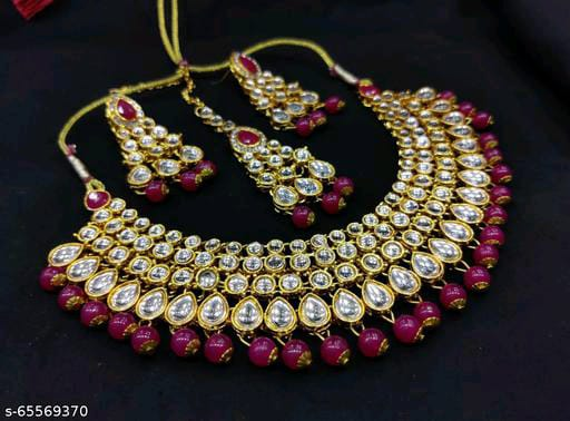 Kundan Ruby Sieradenset | Ketting & Oorbellen