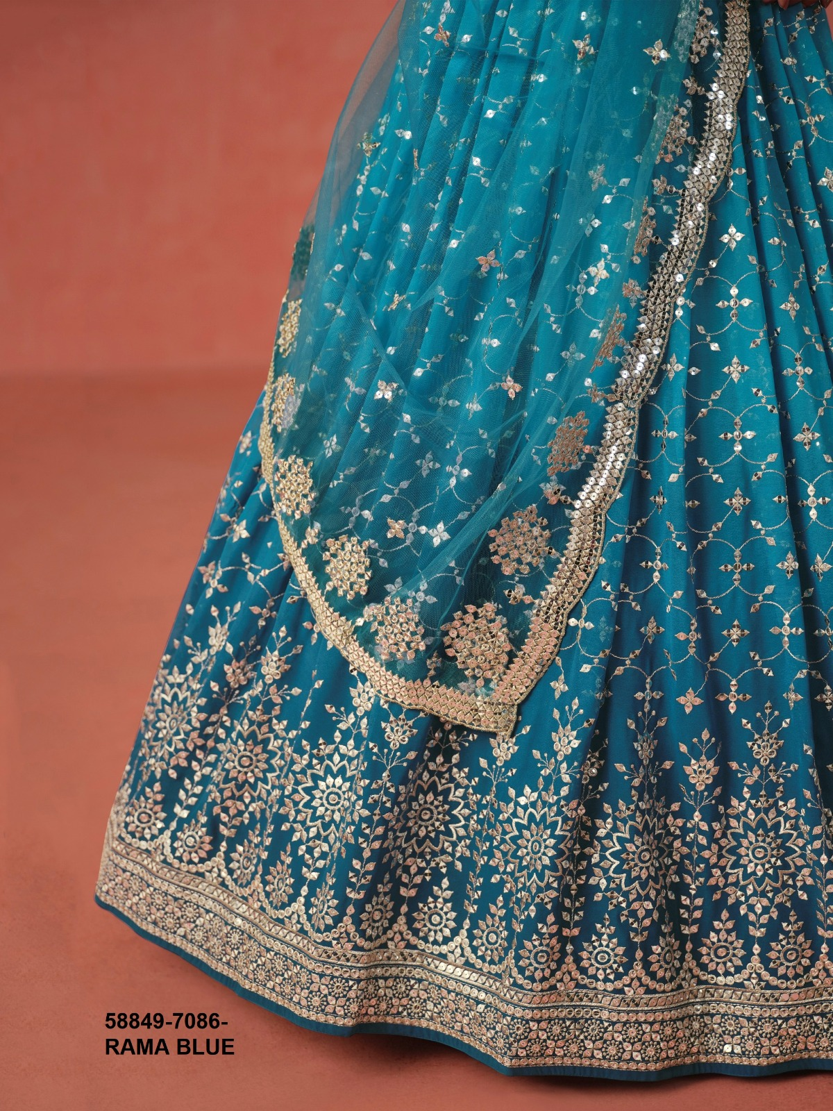 Rama Blue Georgette Sequins Lehenga – 58849-7086-Rama Blue