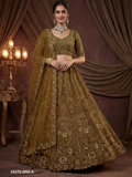 Gold Olive Satin Beadwork Lehenga Set