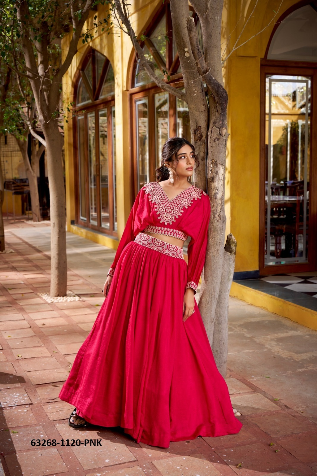 Fuchsia Red Vichitra Silk Lehenga Co-ord Set