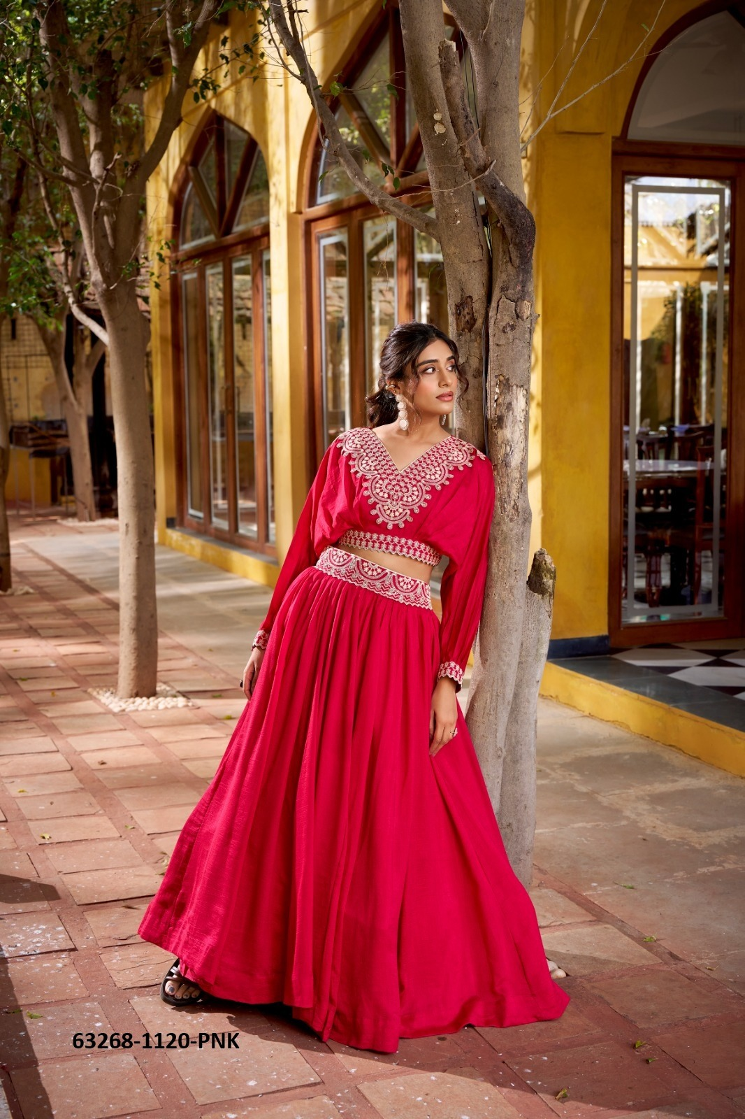 Fuchsia Red Vichitra Silk Lehenga Co-ord Set