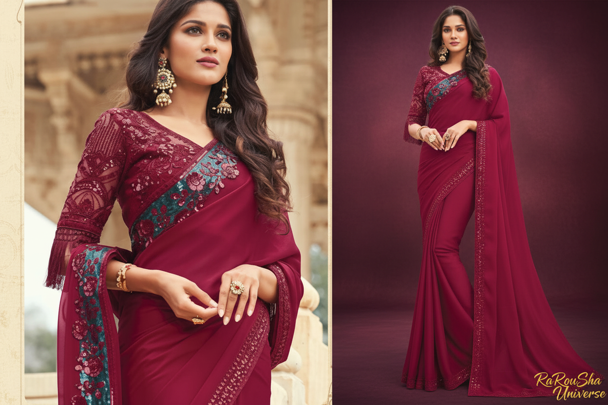 Galaxy Saree Bordeaux Rood