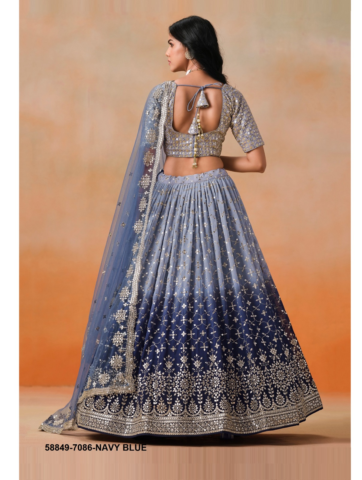 Navy Blue Georgette Sequins Lehenga – 58849-7086-Navy Blue