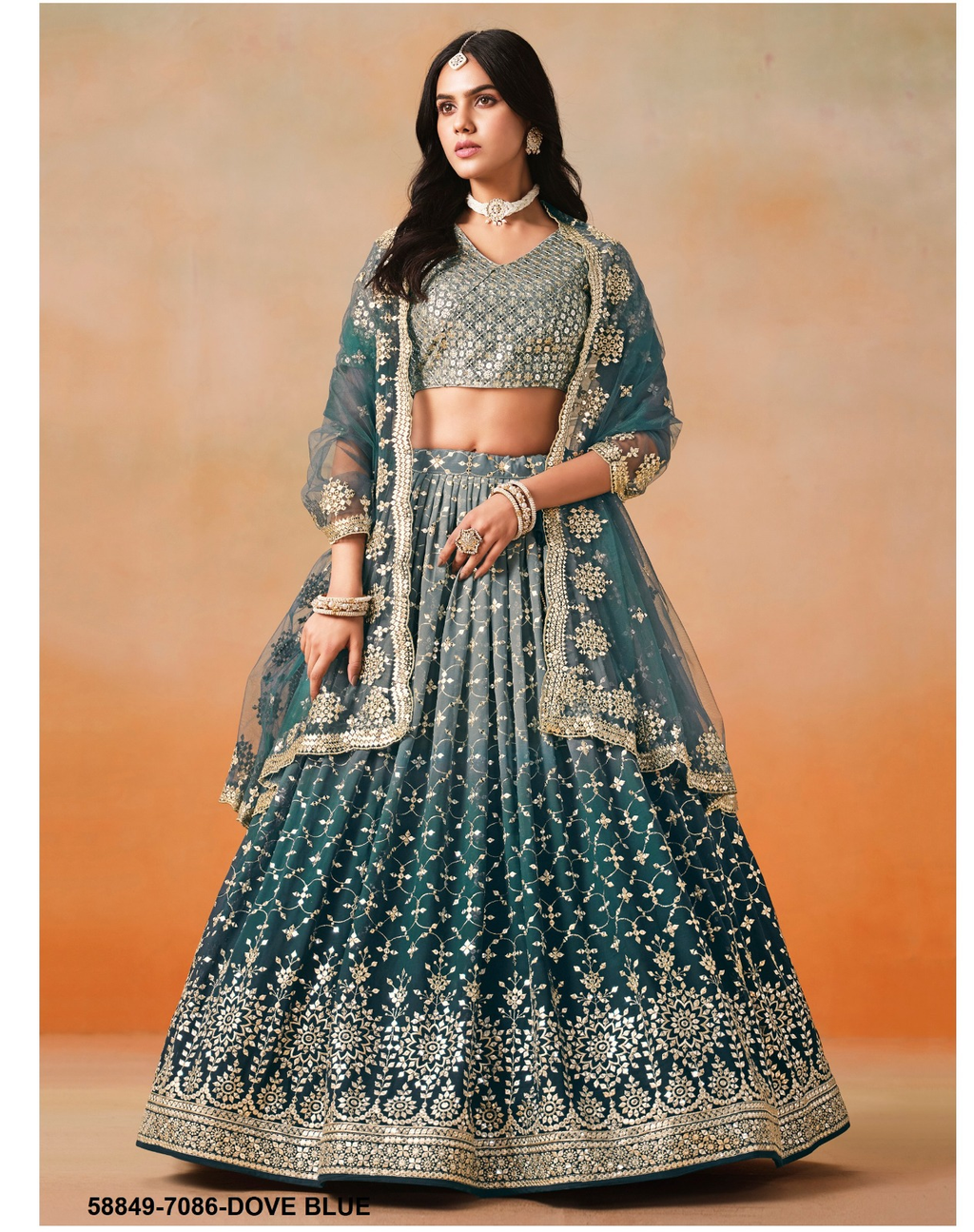Dove Blue Georgette Sequins Lehenga – 58849-7086-Dove Blue