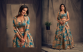 Turquoise Floral Organza Lehenga – 57229-7616