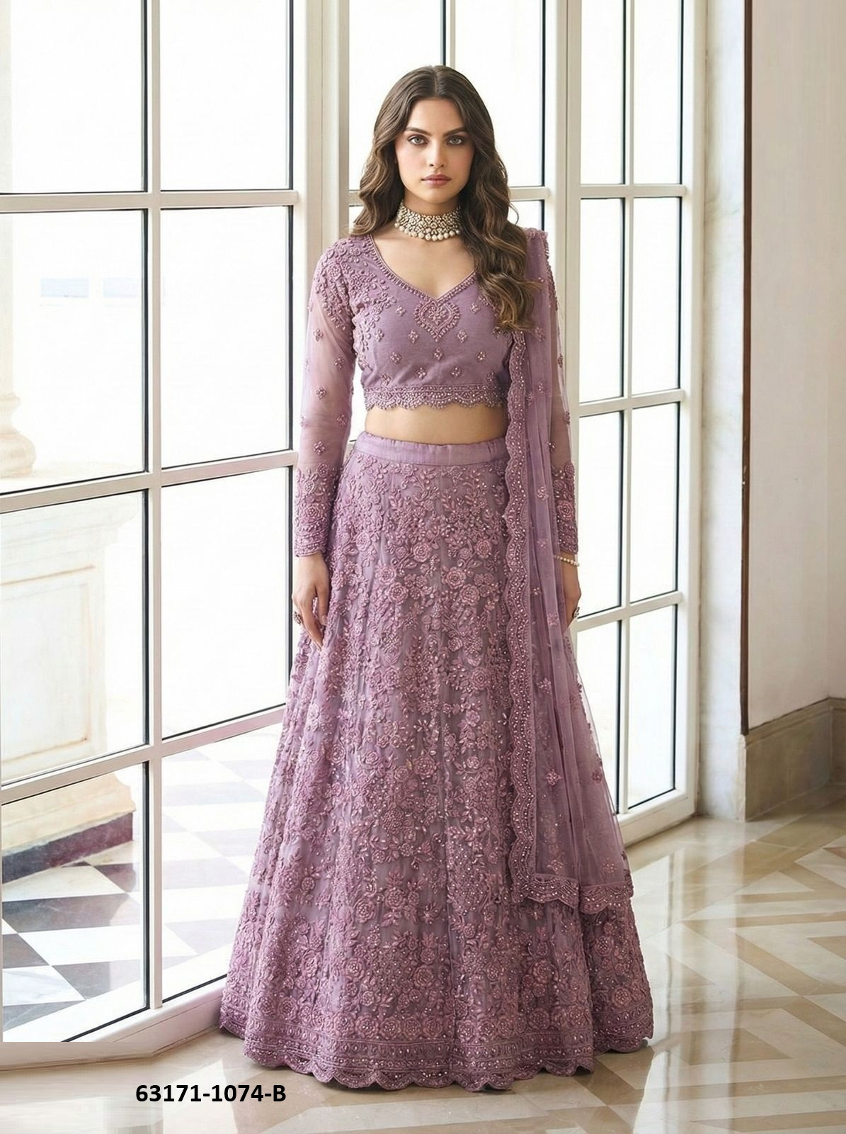 Lilac Net Lehenga Set