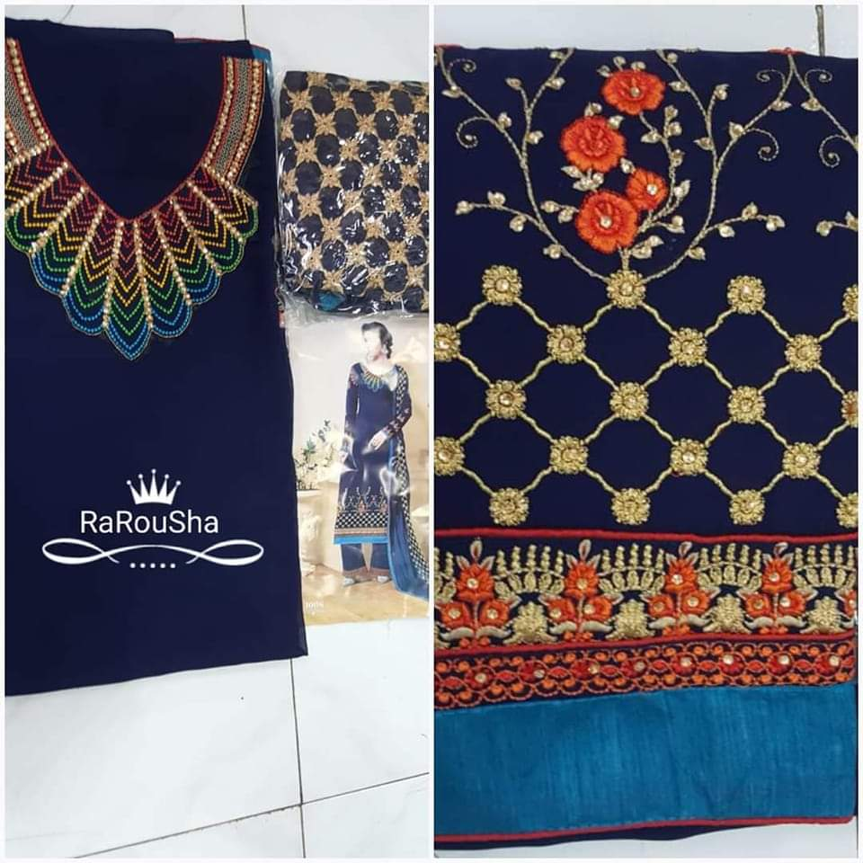 Dames Salwar Kameez Semi-Stitch – Exclusief Designer Donkerblauw/Goud