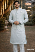 Heren Kurta Pajama met Jacket - IJsblauw Prince Jacket (142004)