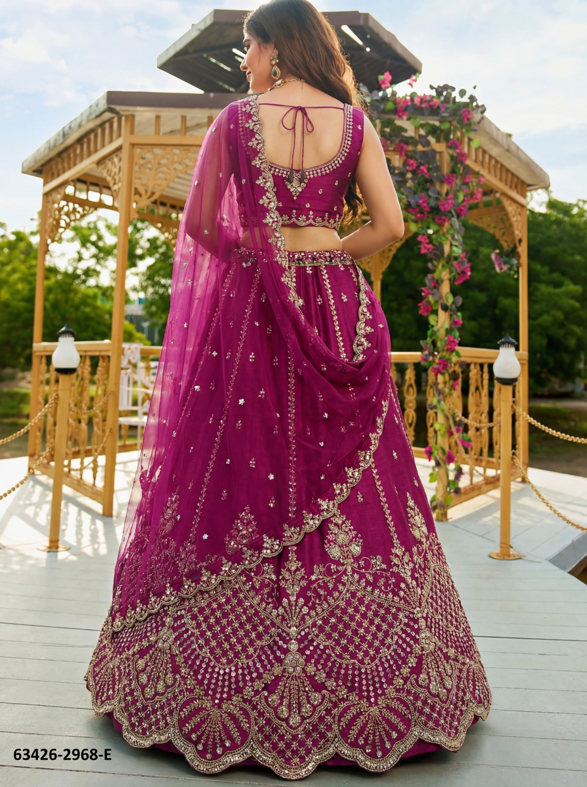 Wine Magenta Satin Lehenga – 63426-2968-E