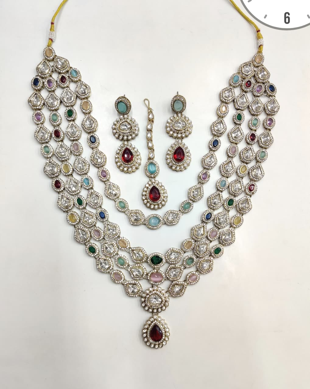 Victorian Navratan Sieradenset | Ketting, Oorbellen & Maang Tikka