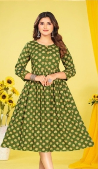 Dames Kurti - Olijfgroen Bloemenprint