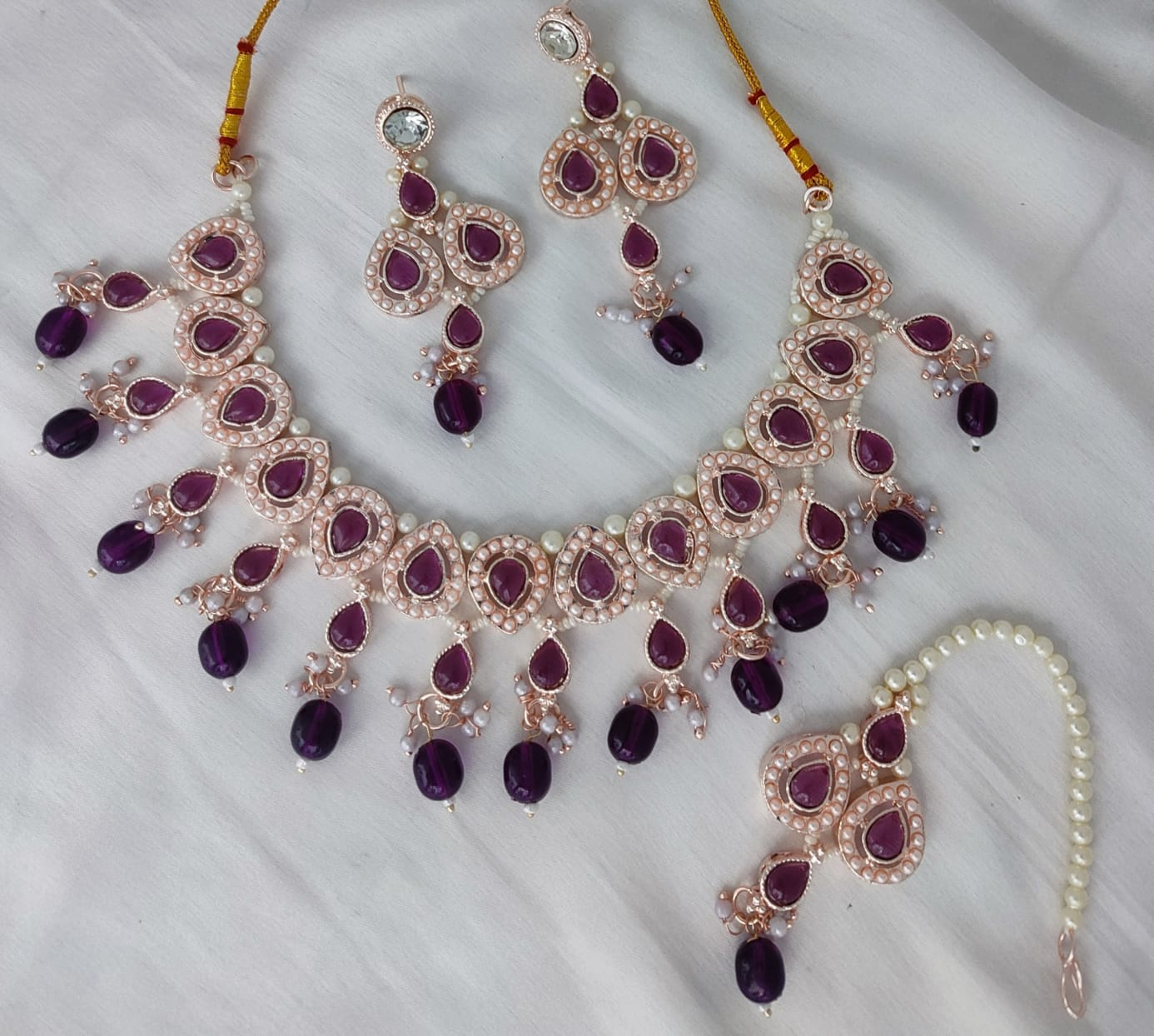 Amethyst Royale Sieradenset | Ketting, Oorbellen & Maang Tikka