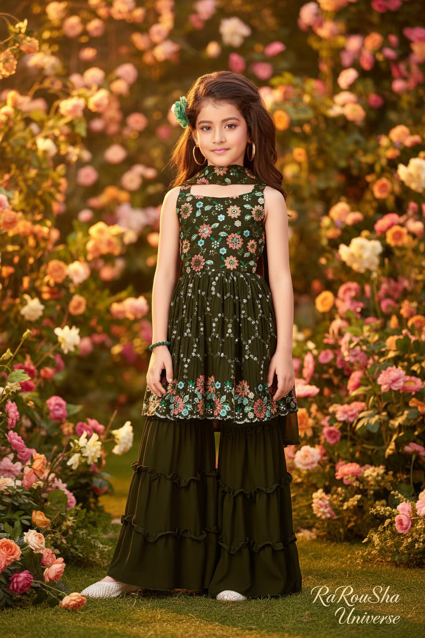 Little Lady Zwart Bloemen Sharara - tuin frontale pose