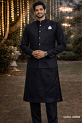 Heren Kurta Pajama met Jacket - Zwart Prince Jacket (142001)