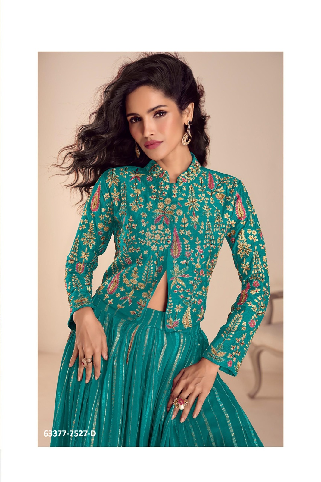 Teal Green Vichitra Silk Choli & Skirt Set